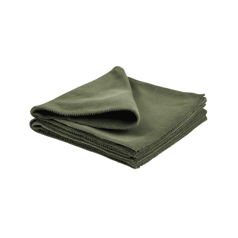 Green microfiber cleaning cloth 16x16, high-quality 300GSM towel for hotel housekeeping and professional cleaning.