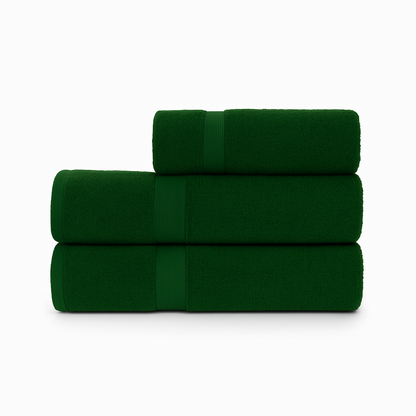 Affordable essential 3-piece hunter green towel set made from 100% combed cotton, soft and durable, perfect for hotels, spas, Airbnbs, or everyday home use