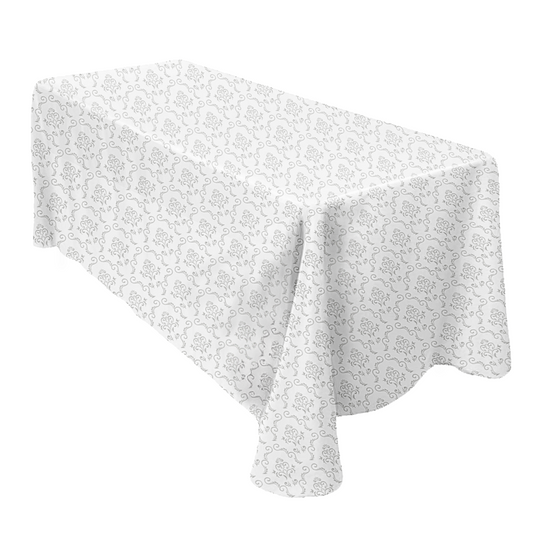8ft Rectangle Tablecloth, White / Victorian Jacquard.