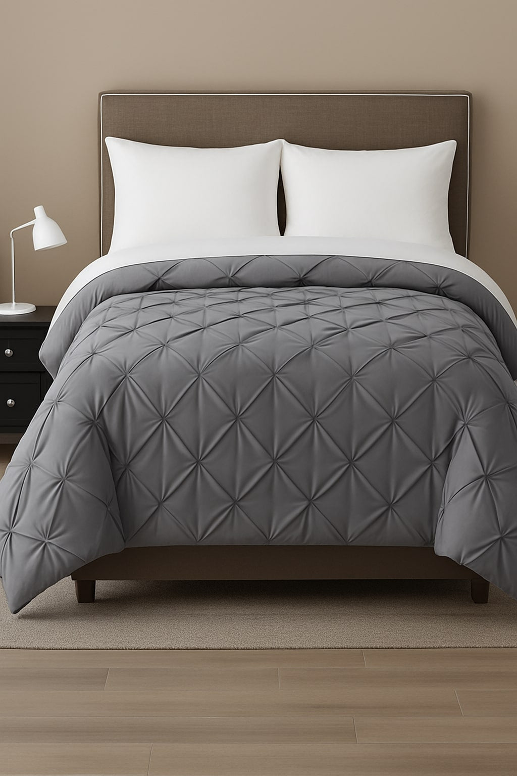 Elegant pintuck duvet cover set for hospitality, includes duvet cover and matching pillow shams.