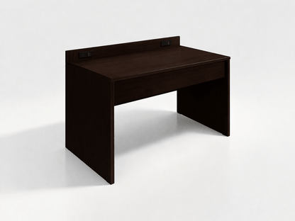 Hotel bedroom bench in dark wood for guest room seating and luggage placement