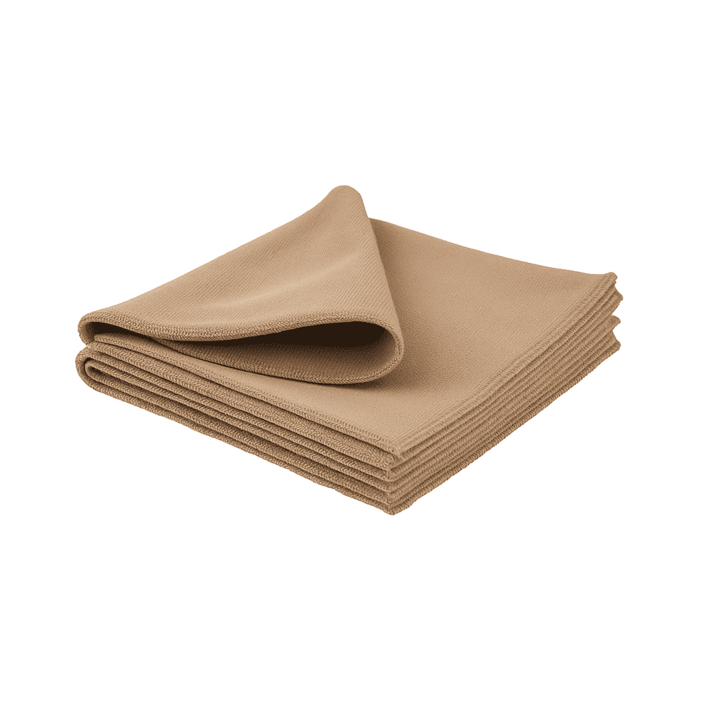 Light mocha microfiber cleaning cloth 15x25, premium microfiber towel for hotels and professional cleaning use.