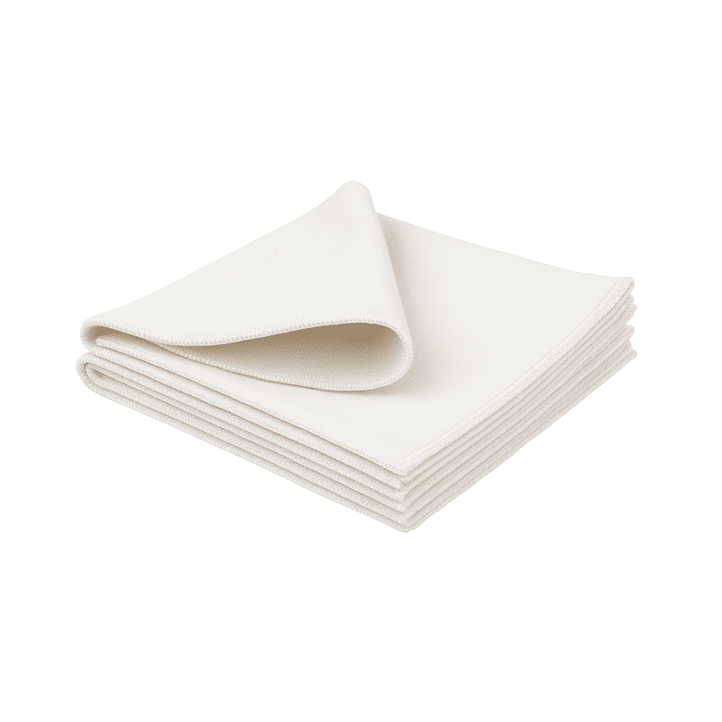 White microfiber cleaning cloth 15x25, ultra-absorbent and durable for hotel housekeeping and professional cleaning.