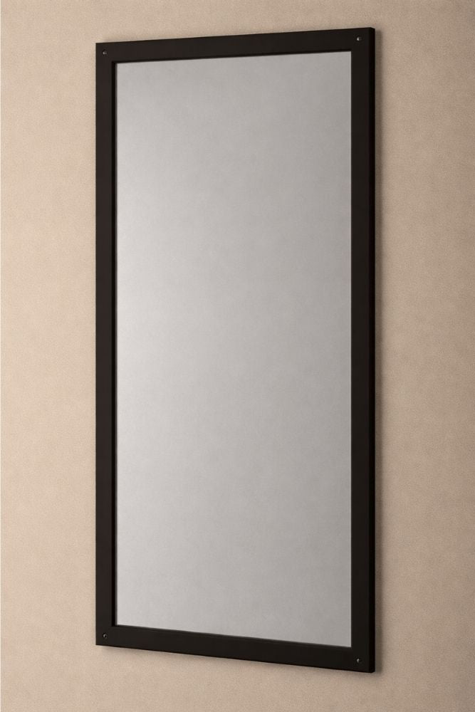 Rectangular hotel room mirror with dark wood frame for modern interior design