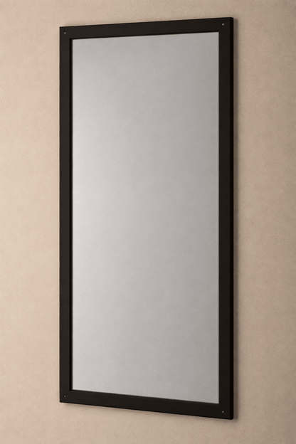 Rectangular hotel room mirror with dark wood frame for modern interior design