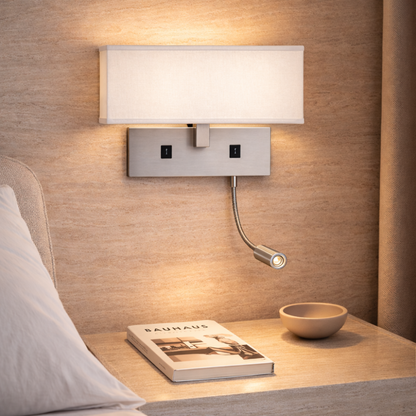Indoor wall lamp with soft ambient glow, perfect for living rooms, bedside lighting, and hospitality environments