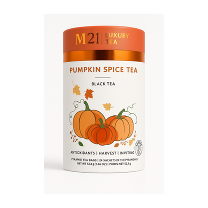 Pumpkin spice herbal tea with cinnamon and nutmeg. A cozy autumn favorite, perfect for fall holiday events