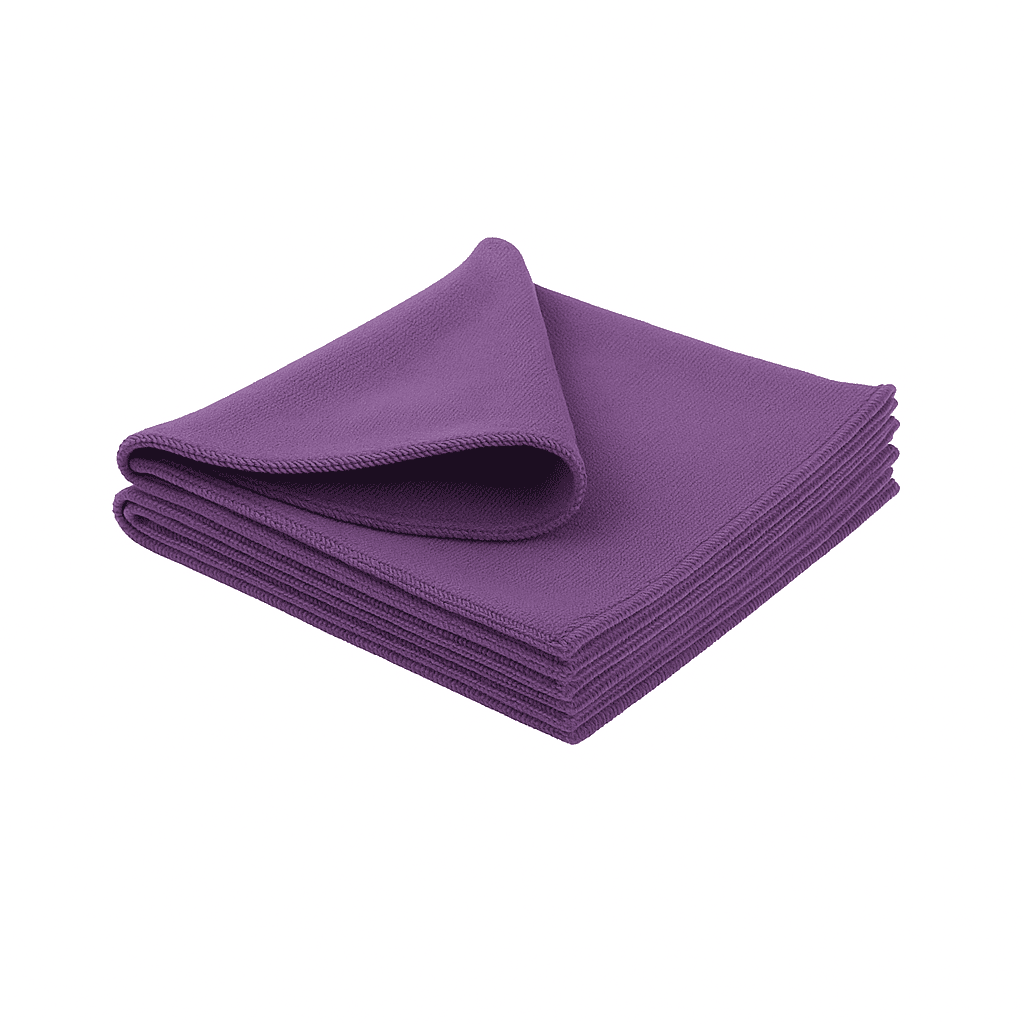 Purple microfiber cleaning cloth, high-quality 300GSM reusable towel for resorts and Airbnb cleaning.