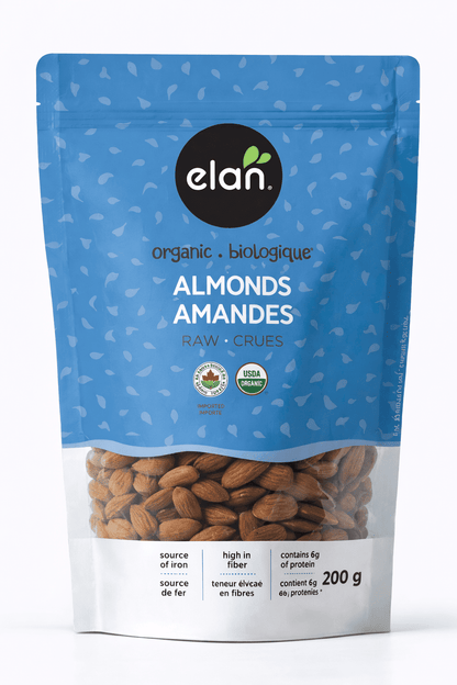 Raw almonds snack pack, natural whole nuts for healthy snacking, baking, and retail use