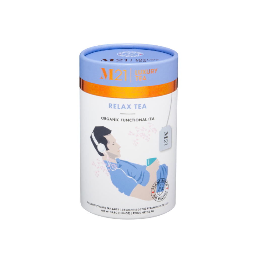 Relax tea with calming herbs and delicate florals. A comforting daily infusion for stress relief, relaxation, and peace of mind.