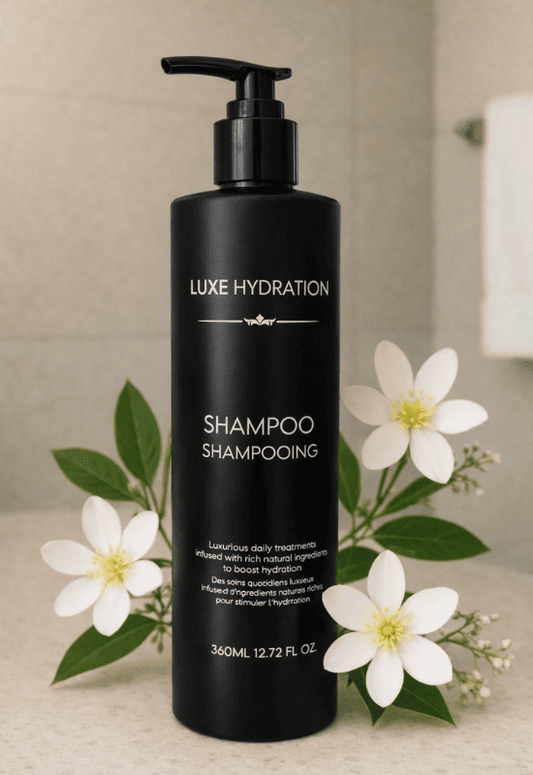 360ml Luxe Hydration shampoo for hotel and Airbnb use. Premium guest hair care amenity for hospitality and bulk supply orders.