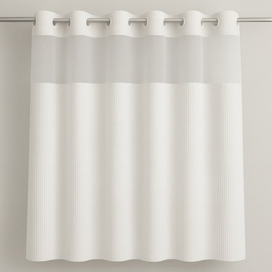 Hookless shower curtain with built-in rings, hotel-style design for easy installation and a clean, modern bathroom look