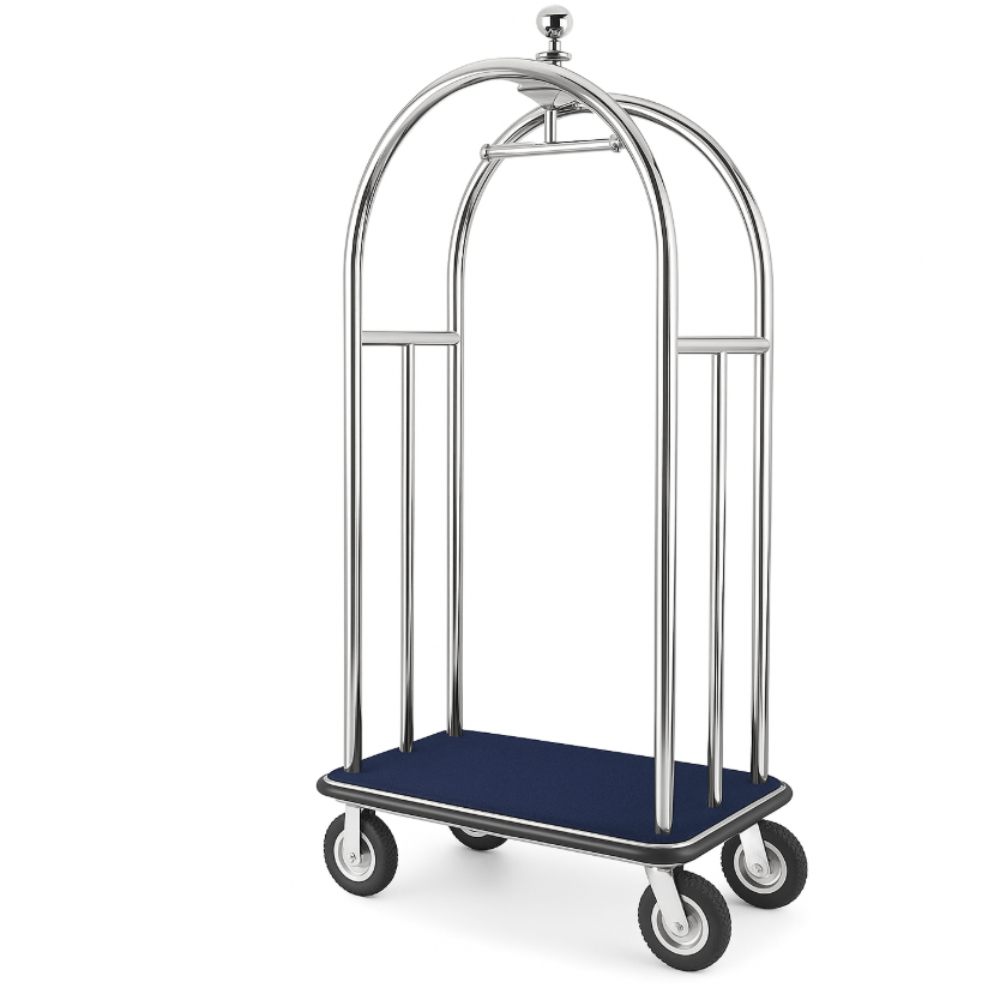 Hotel bellman cart chrome colour with navy carpet