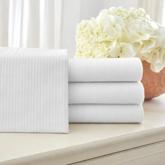 Hospitality Flat Sheet – 250 Thread Count Striped Cotton Polyester Blend