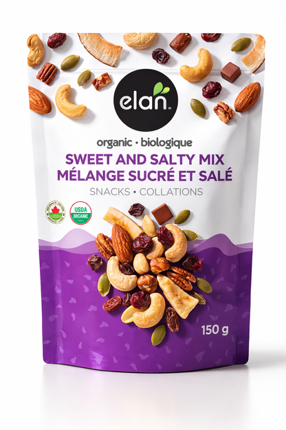 Premium mixed nuts snack pack with almonds, cashews, and raisins, healthy trail mix for retail and hospitality use