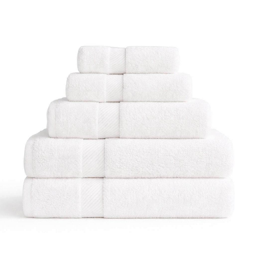 Hotel towel set, bath, hand, and face towels, soft and absorbent, ideal for guest bathrooms and hospitality use