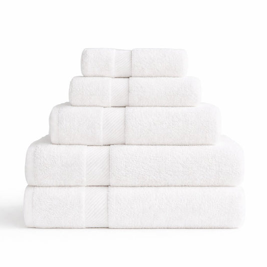 Hotel towel set, bath, hand, and face towels, soft and absorbent, ideal for guest bathrooms and hospitality use