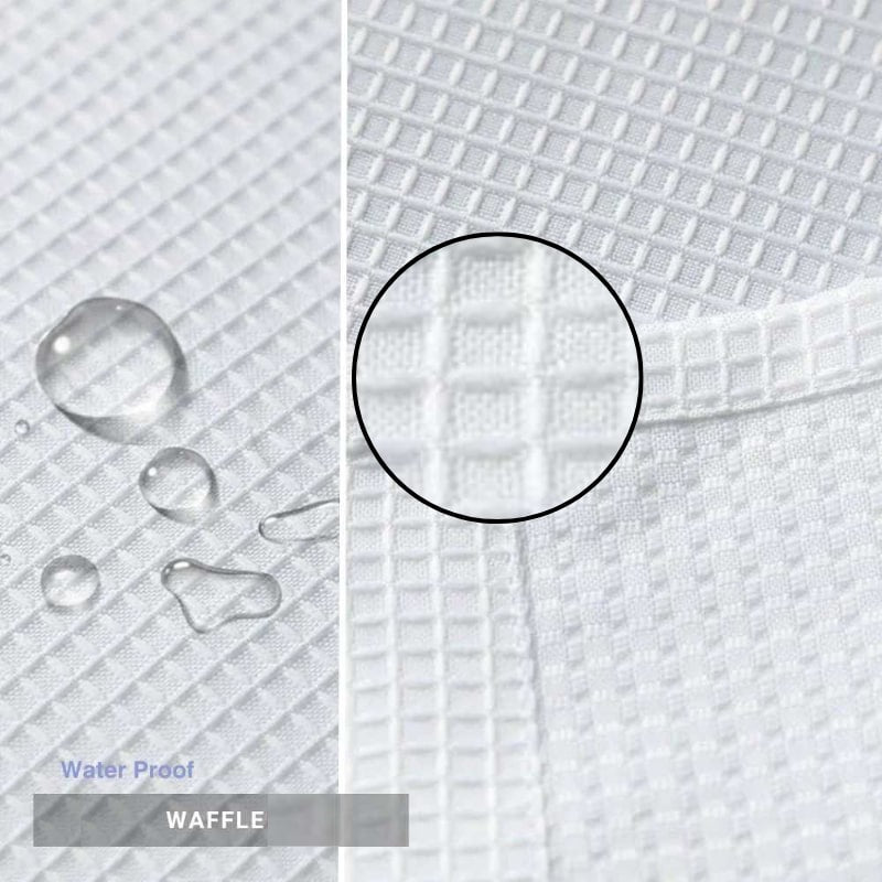 No-hook shower curtain with built-in grommets, easy to install and ideal for hotel bathrooms, rentals, and modern home use