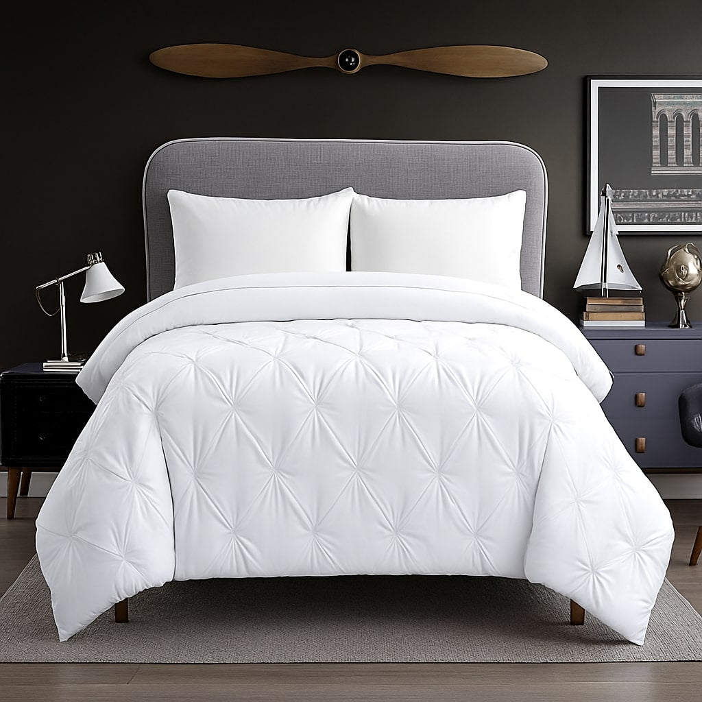 Hotel-grade 3pc pintuck duvet cover set with elegant pleated design for refined guest bedding.