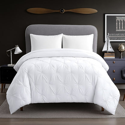 Hotel-grade 3pc pintuck duvet cover set with elegant pleated design for refined guest bedding.