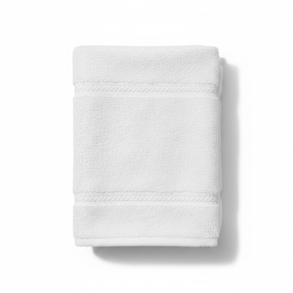 Cotton-rich terry washcloth displayed flat, highlighting a durable weave and a clean, professional finish