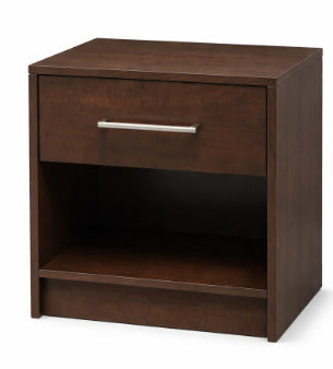 Nightstand with storage drawer, modern bedside table, ideal for hotels, bedrooms, and guest room use