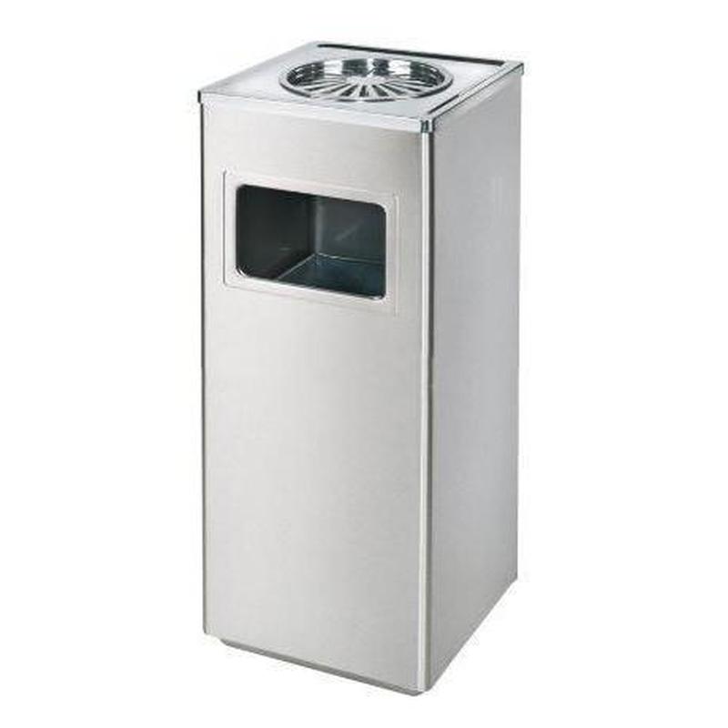 Stainless Steel Garbage/Litter Bins With Ash Tray-Trash Cans & Wastebaskets-Round Bin With Round Opening-Silver-11.81'' x 24.84''-B33B