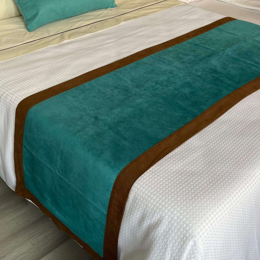 Custom Reversible Bed Scarf (Brown/Turquoise)
