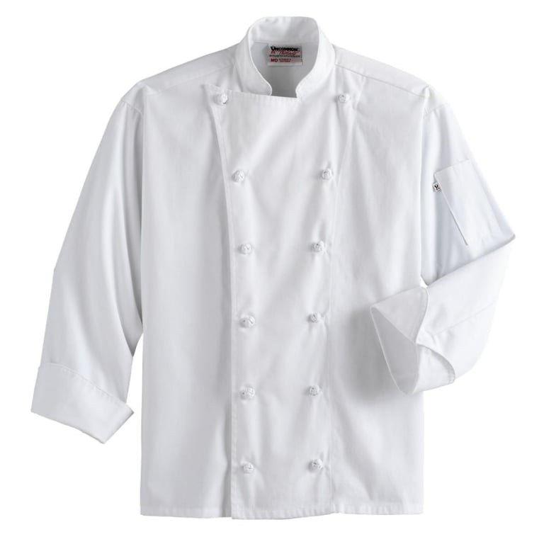 White Cook Coat w/ Optional Embroidered Logo-- front