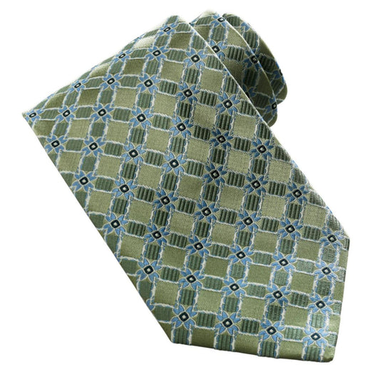 Green and Blue Floral Checkered Tie