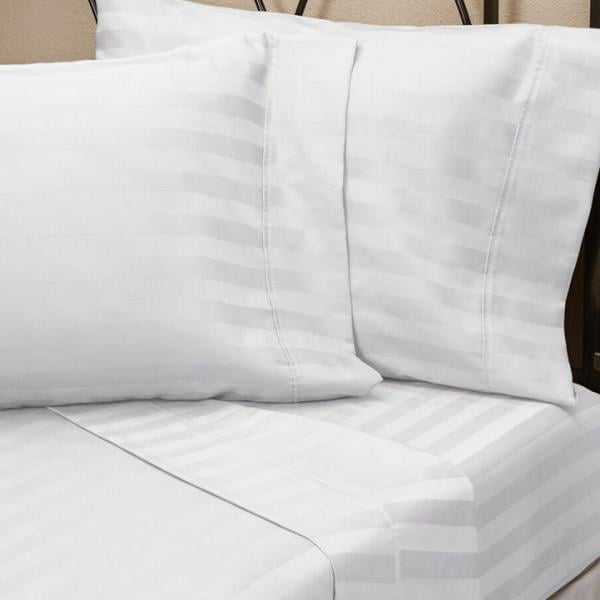 Stripe Pattern Deluxe Fitted Bed Sheet - White close up