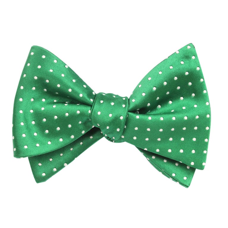 Green and White Dot Sateen Bow Tie
