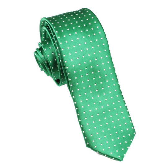 Green and White Dot Satin Tie