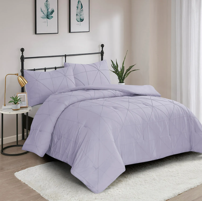 3 Piece Pintuck Comforter Set - Vacuum Pack - lilac