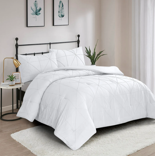 3 Piece Pintuck Comforter Set - Vacuum Pack - white