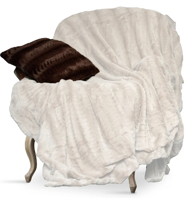 Reversible Lightweight Faux Fur Throw Blanket white 50 X 60