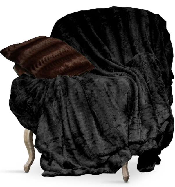 Reversible Lightweight Faux Fur Throw Blanket 50 X 60 Black