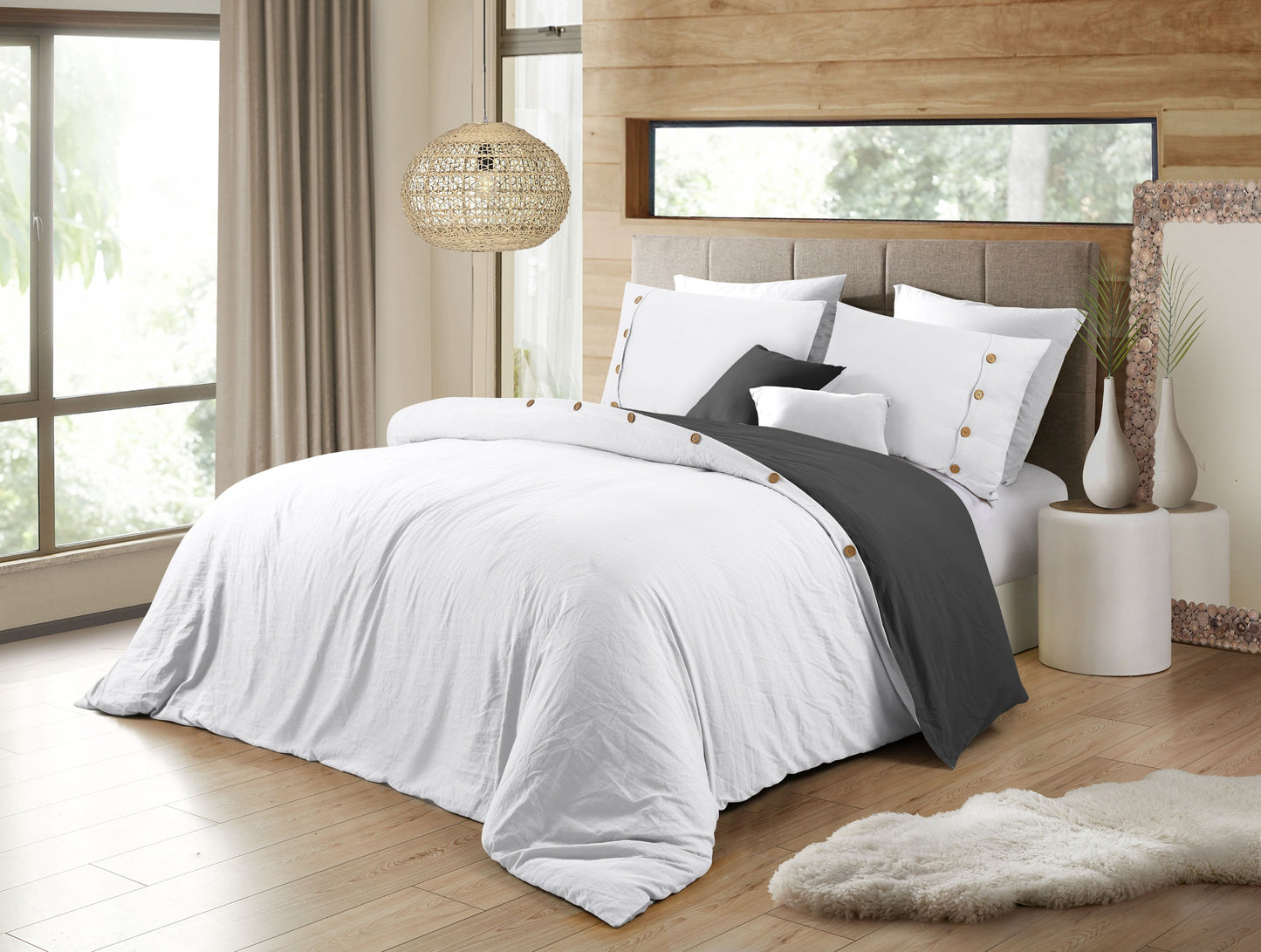 Solid Color Bedding Reversible Duvet Cover Set - White