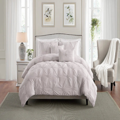 Pre washed 3 Piece Luxury Floral Ruched Comforter Set Pink