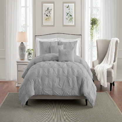 Pre washed 3 Piece Luxury Floral Ruched Comforter Set Grey