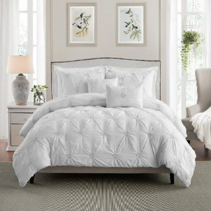 Pre washed 3 Piece Luxury Floral Ruched Comforter Set White