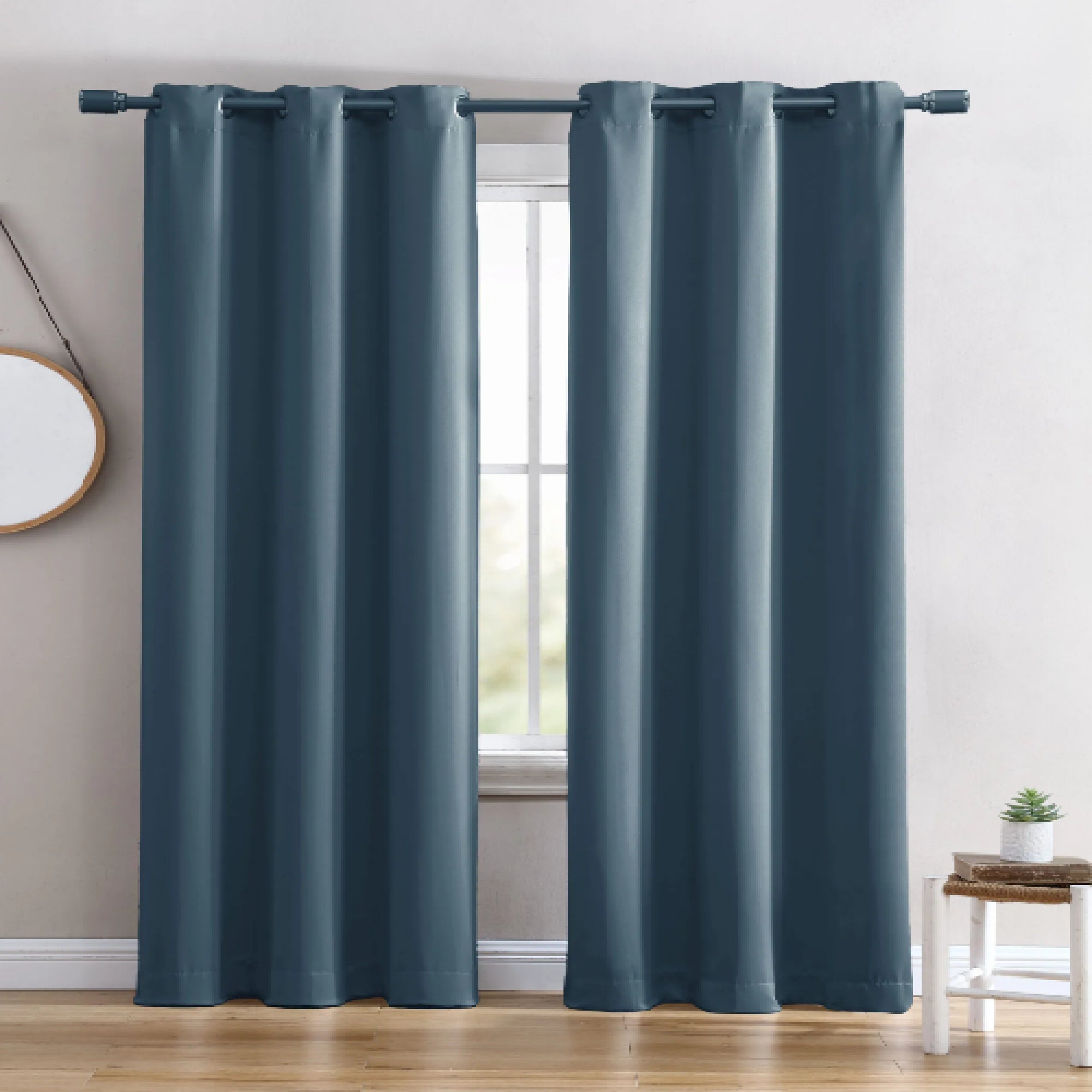 Ring Top Solid Blackout Thermal Grommet Single Curtain Panel Blue