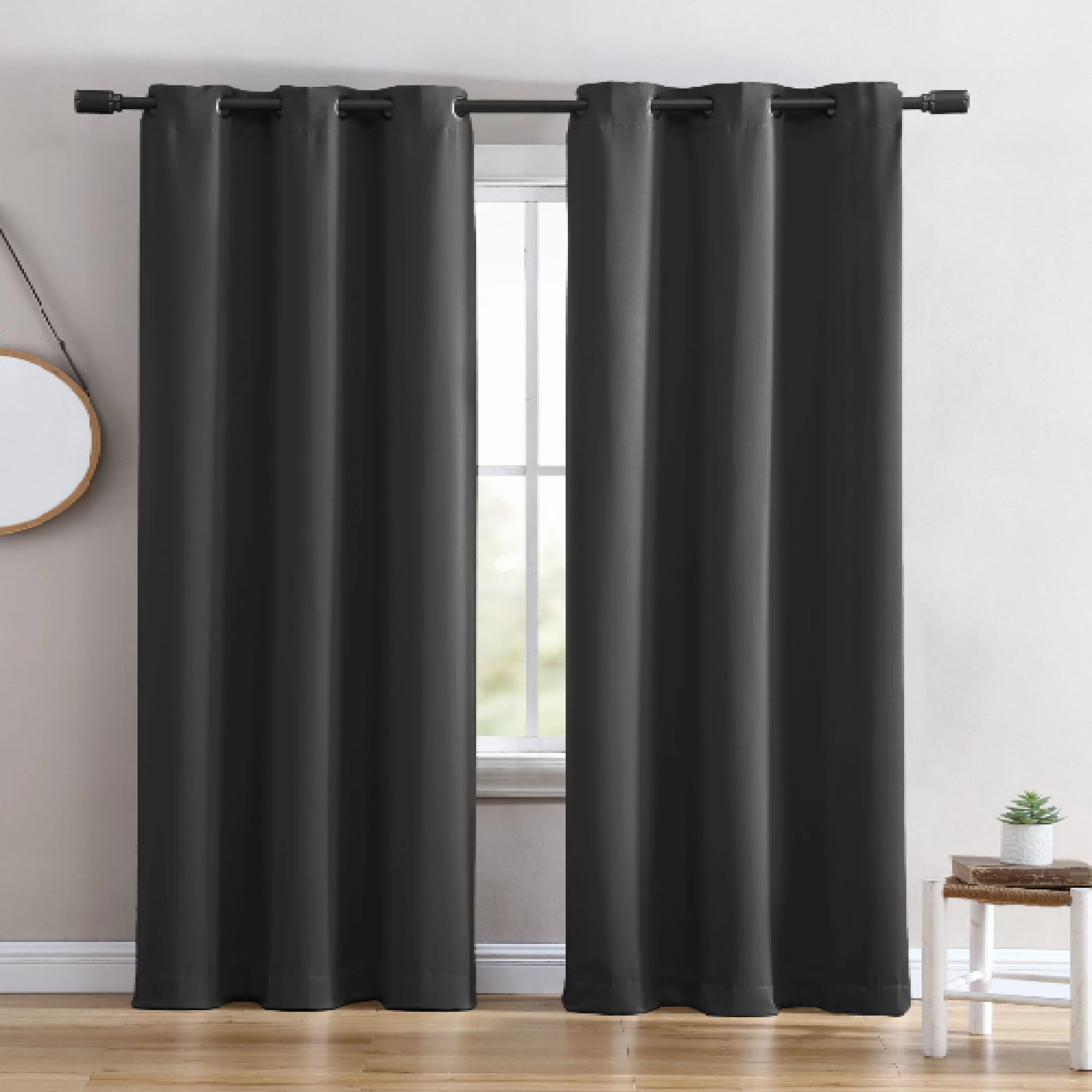 Ring Top Solid Blackout Thermal Grommet Single Curtain Panel Black