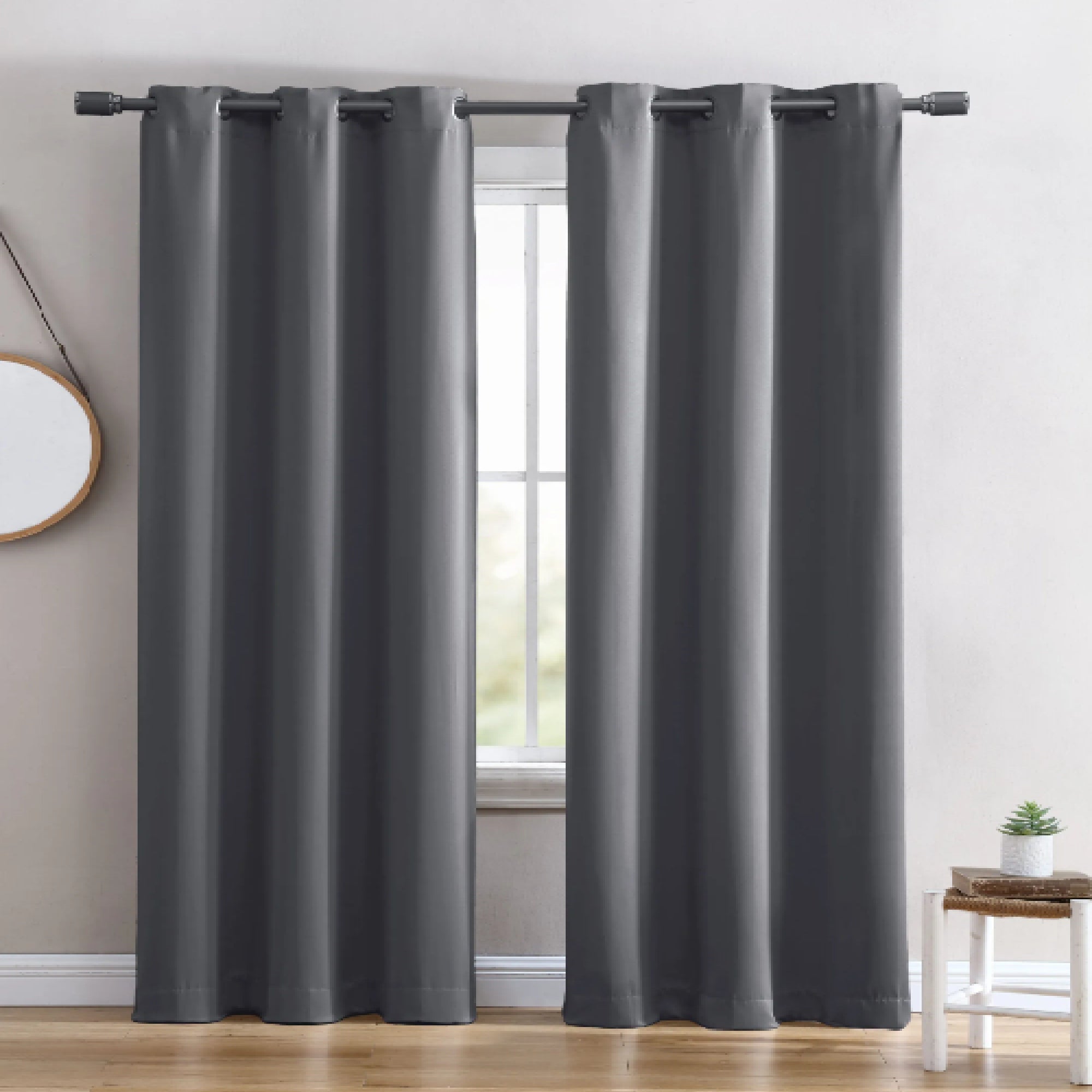 Ring Top Solid Blackout Thermal Grommet Single Curtain Panel Dark grey
