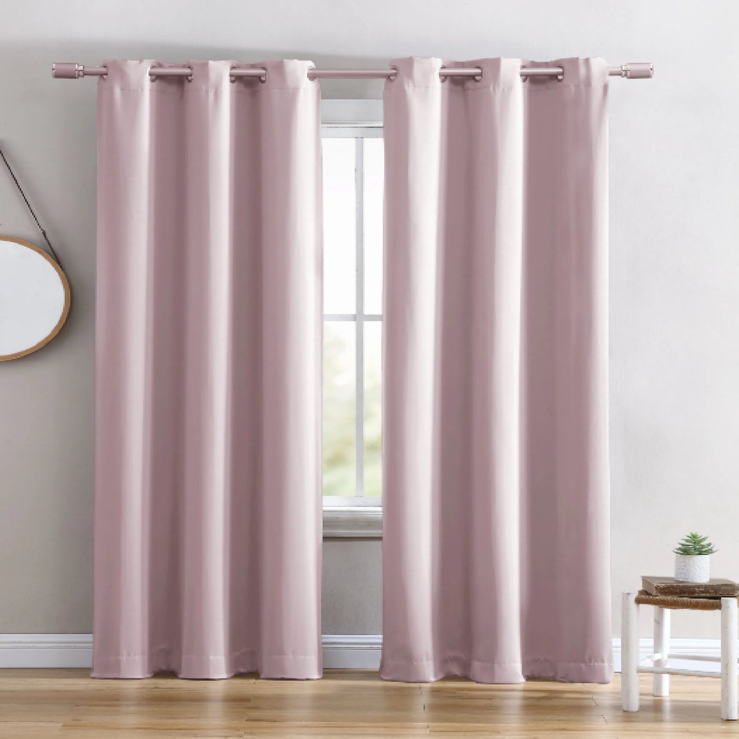 Ring Top Solid Blackout Thermal Grommet Single Curtain Panel pink