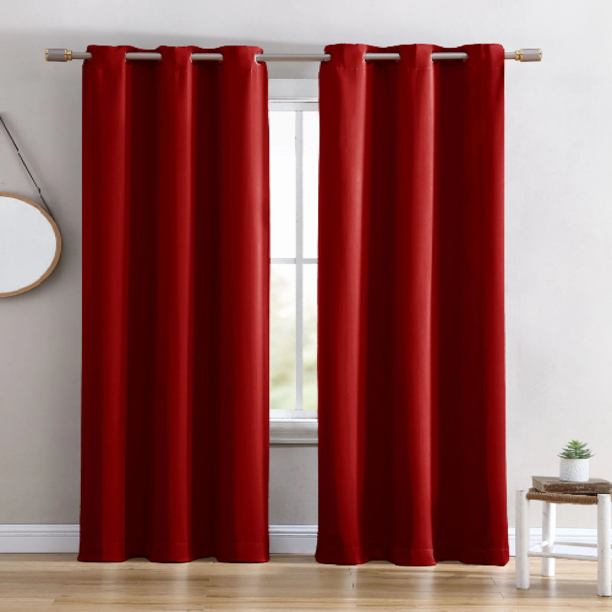 Ring Top Solid Blackout Thermal Grommet Single Curtain Panel Red