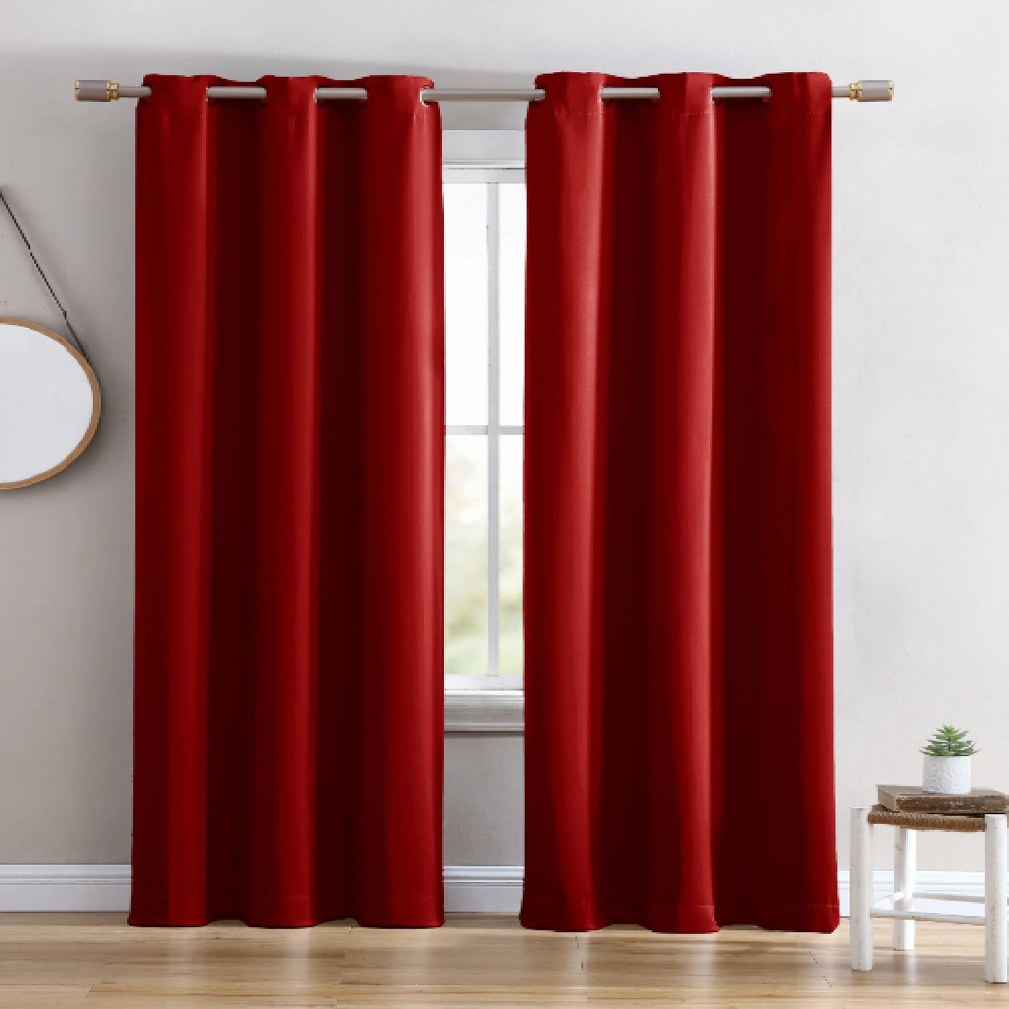 Ring Top Solid Blackout Thermal Grommet Single Curtain Panel Red