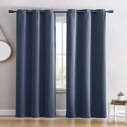Ring Top Solid Blackout Thermal Grommet Single Curtain Panel Navy
