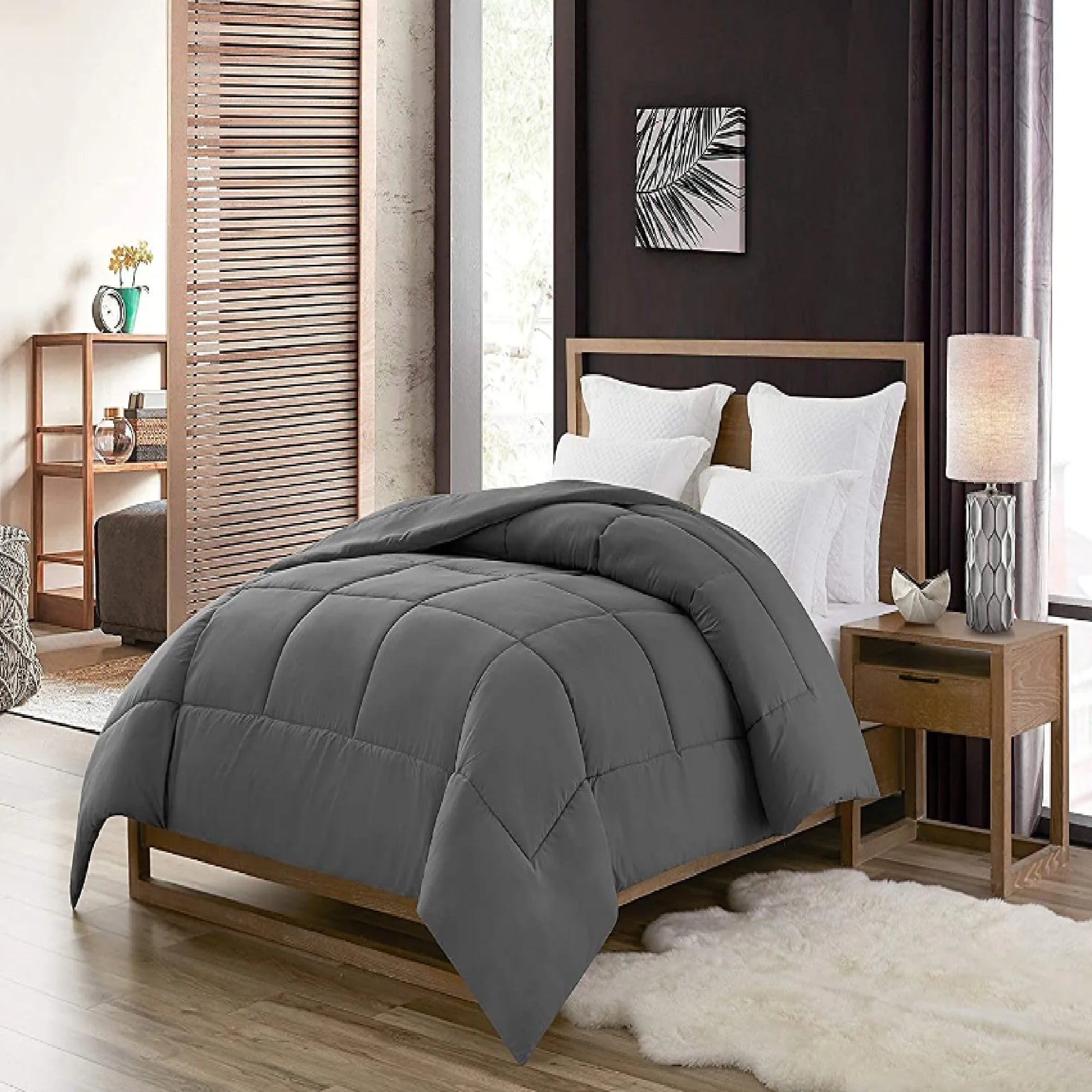 All Season Bedding Down Alternative Comforter - Heavy Fill - Dark Grey