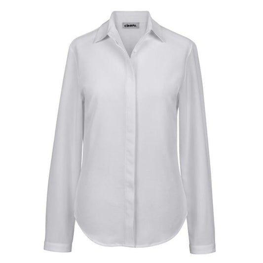 Female Tailored White Blouse w/ Adjustable Cuffs--